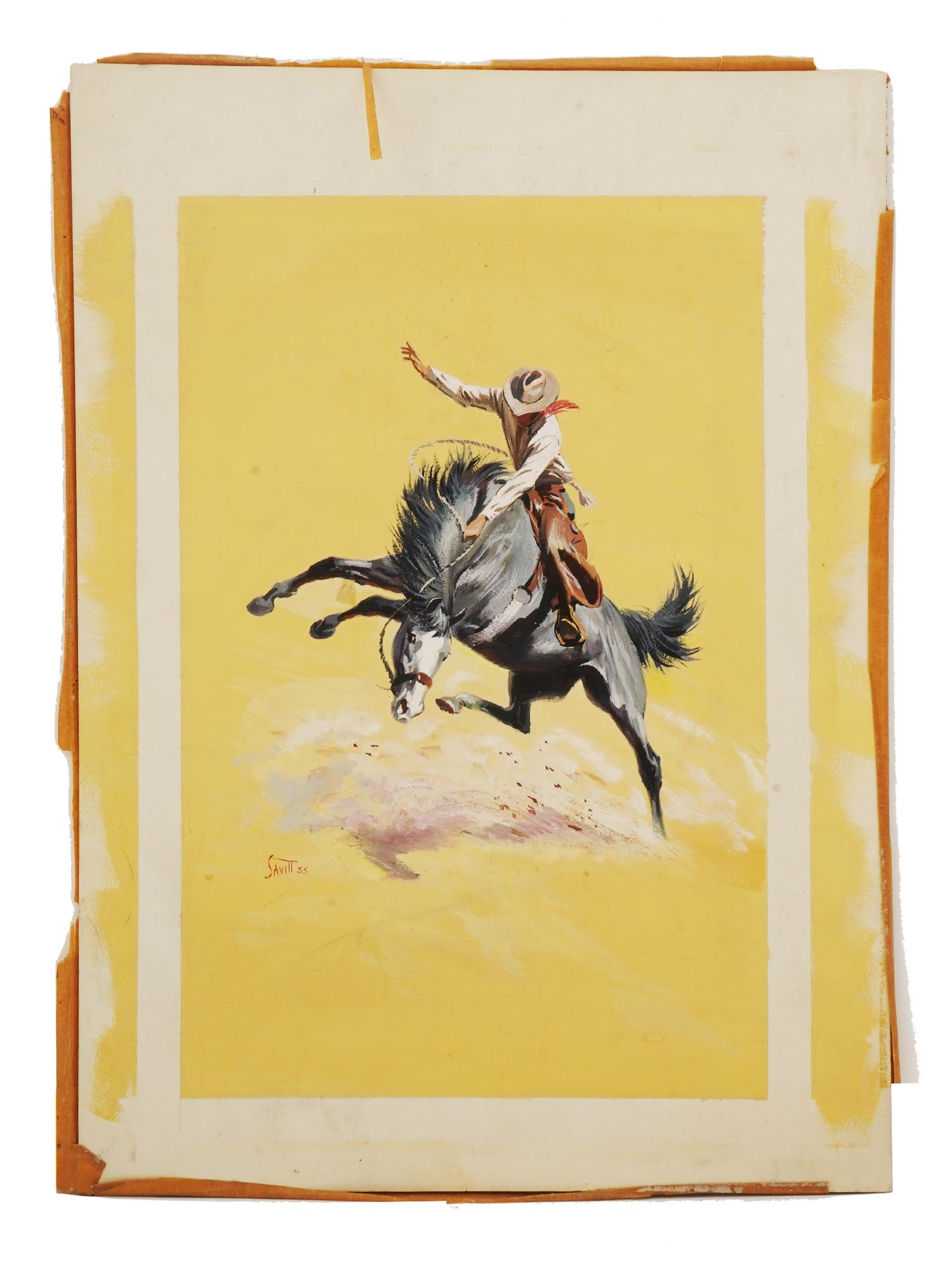 GOUACHE PAINTING OF COWBOY ON HORSE BY SAM SAVITT PIC-0